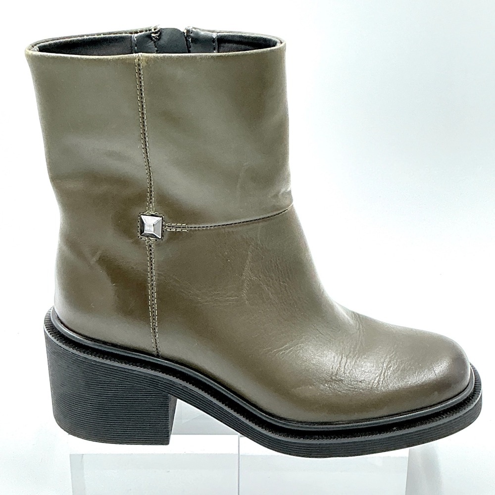 Franco Sarto Size 6.5 Boot Olive Leather Block Heel NEW Kyra Women MSRP $100